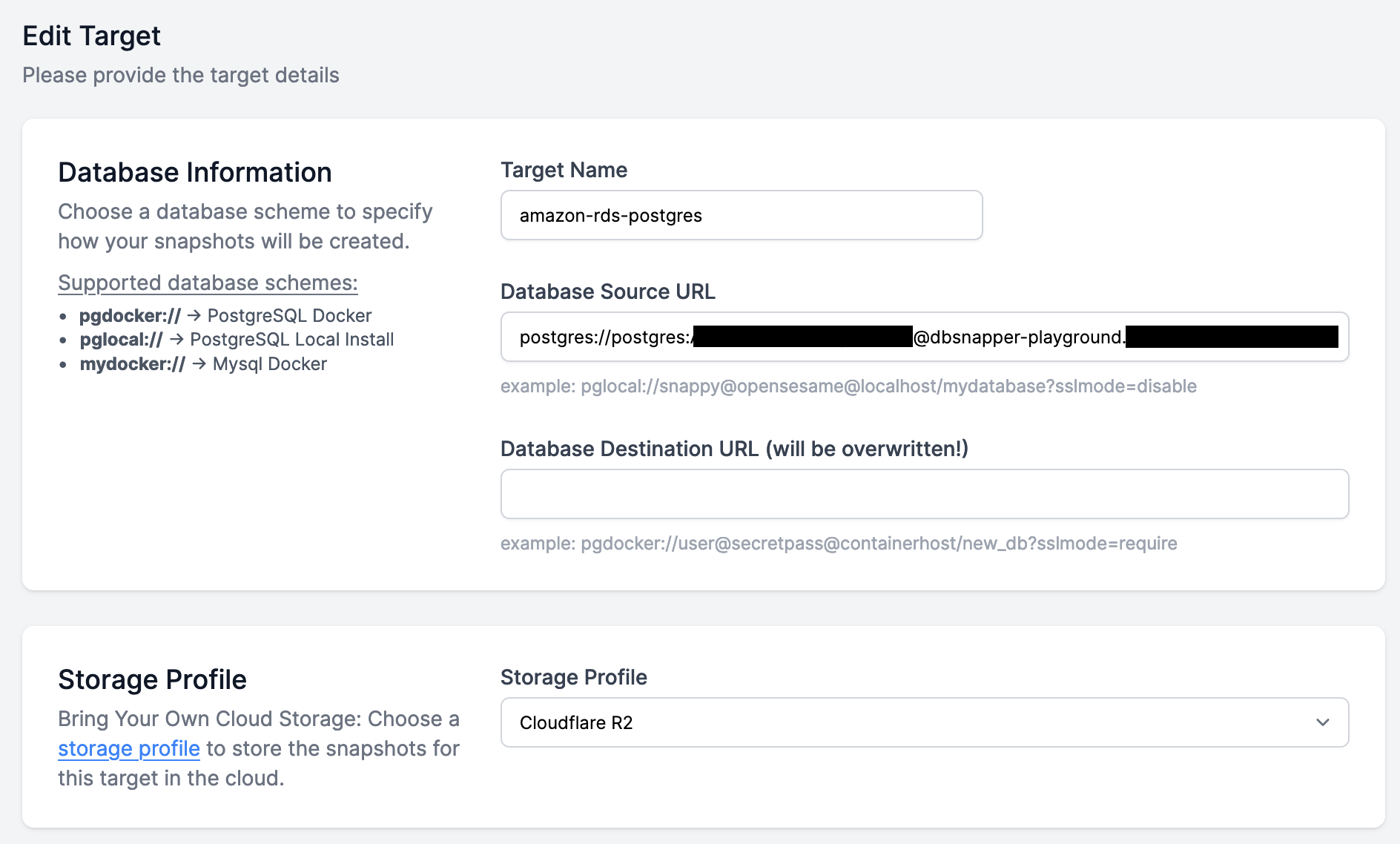Target Definition for Amazon RDS