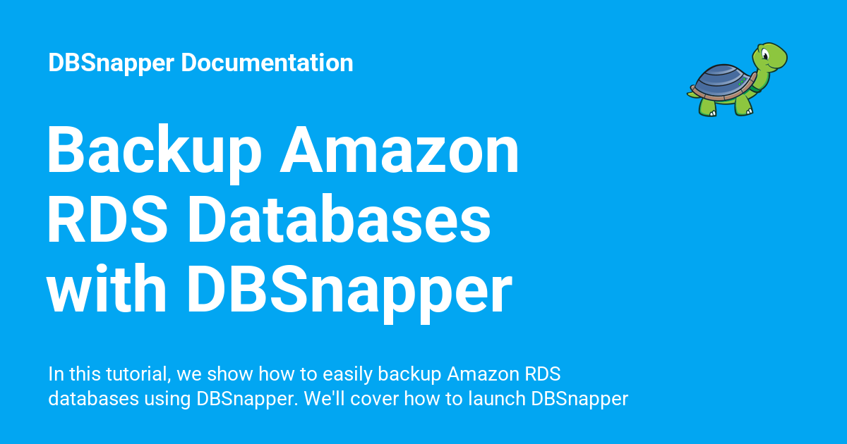 Backup Amazon RDS Databases with DBSnapper - DBSnapper Documentation