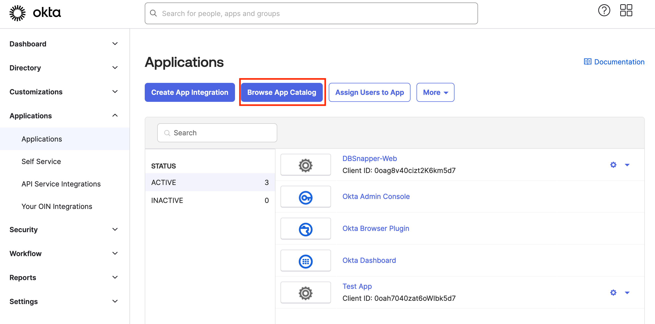 Okta Admin - Browse App Catalog