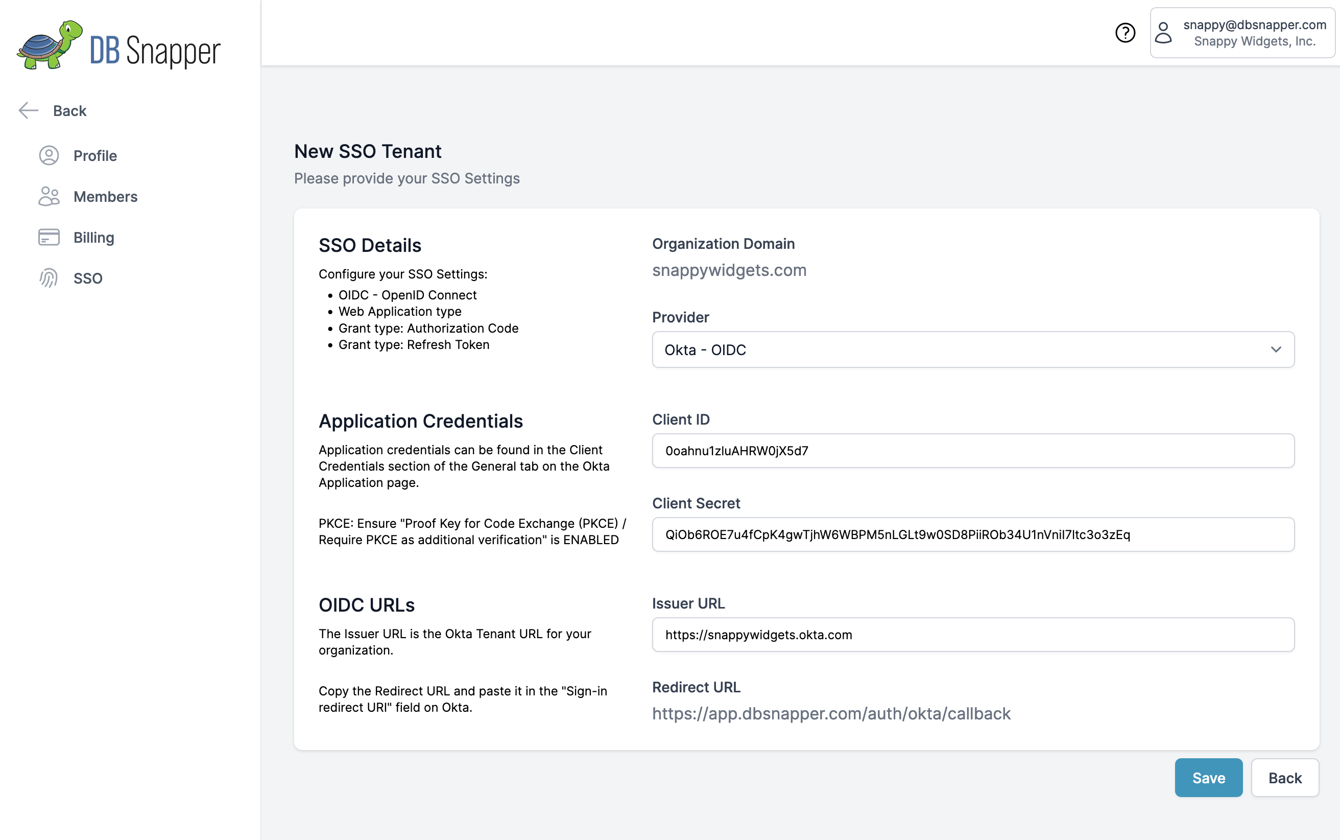 DBSnapper Cloud SSO Configuration
