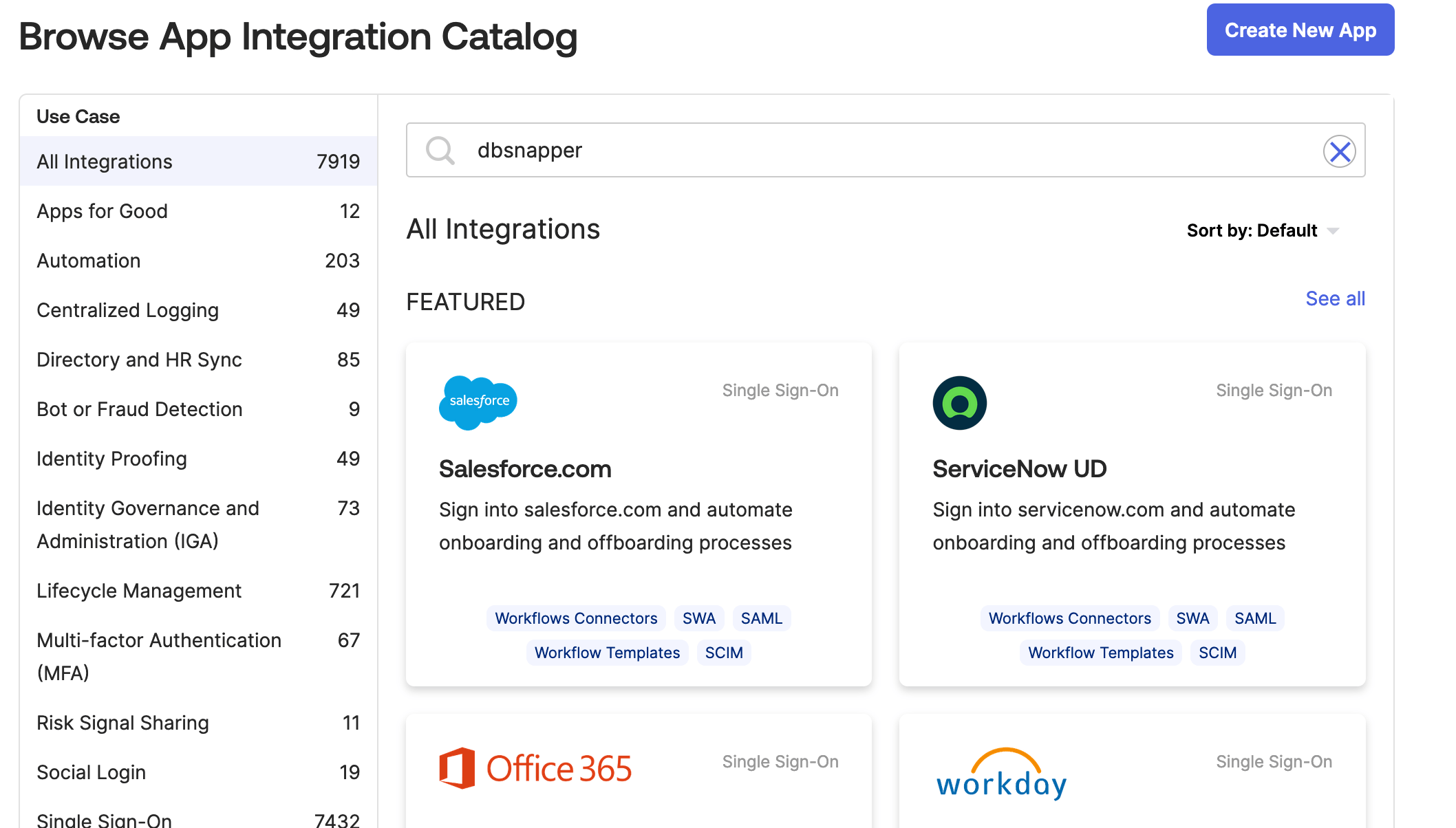 Step 1.2 - Okta SSO - Add DBSnapper from Okta Integration Network (OIN)